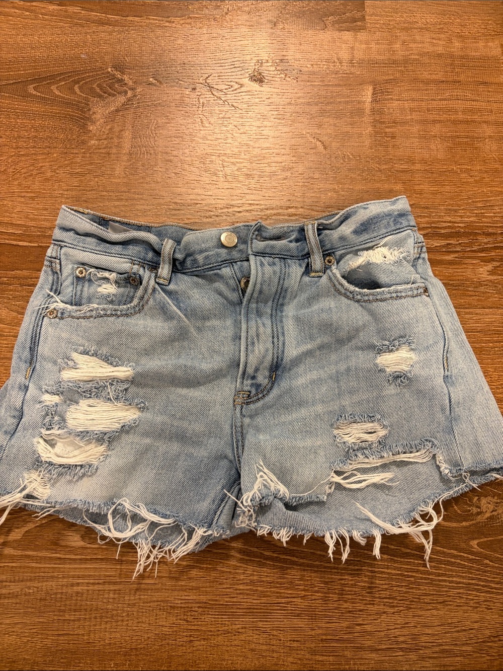 Women's Light Blue Distressed Denim Shorts